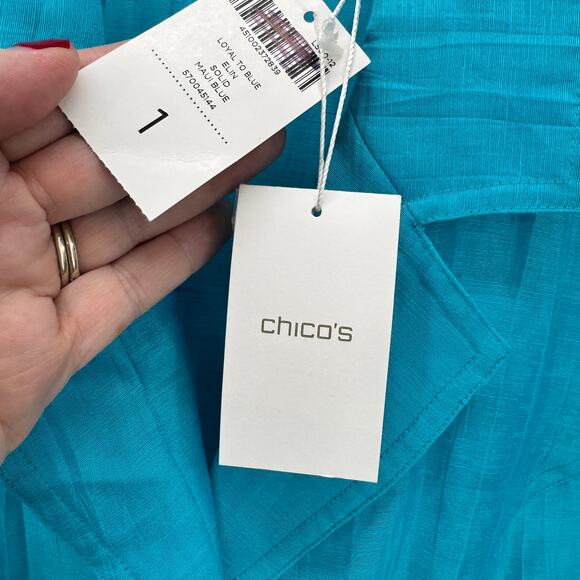 Chico's Blazer Womens Medium Maui Blue Linen Blend Semi Sheer 3/4 Sleeve NEW - Picture 4 of 9